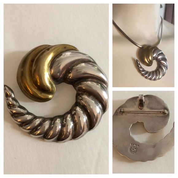 Vintage Sterling Silver Cornucopia Brooch Mexico Taxco - Picture 9 of 9